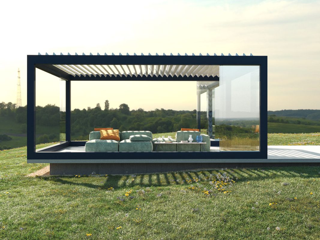 pergola bioclimatica con vetrate aperte